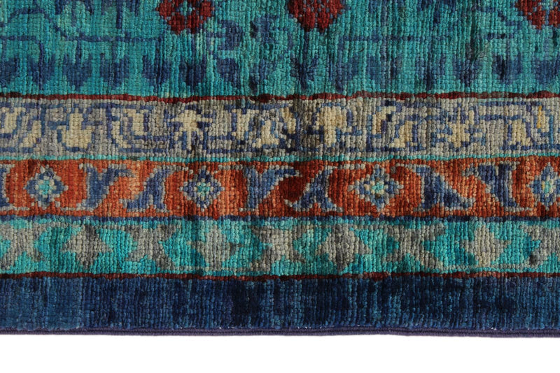 10x14 Navy and Turquoıse Turkish Tribal Rug