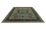 9x12 Green and Brown Turkish Tribal Rug