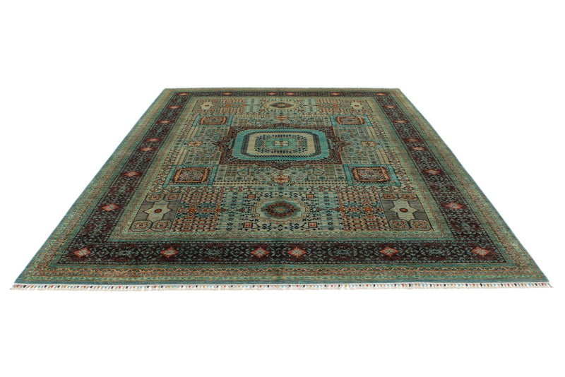 9x12 Green and Brown Turkish Tribal Rug