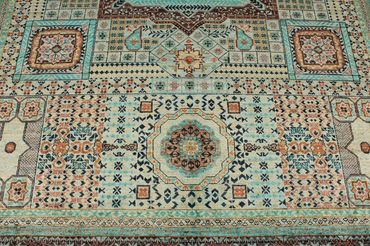 9x12 Green and Brown Turkish Tribal Rug