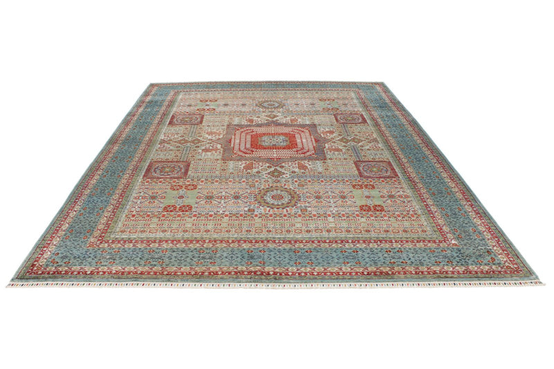 9x12 Green and Blue Turkish Tribal Rug