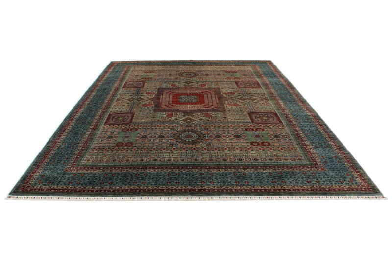 9x12 Green and Blue Turkish Tribal Rug