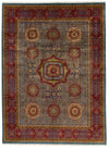 10x14 Light Gray and Red Turkish Tribal Rug