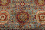 10x14 Light Gray and Red Turkish Tribal Rug