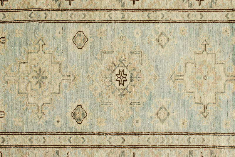3x19 Light Blue and Ivory Turkish Oushak Runner