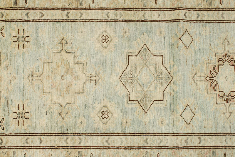 3x19 Light Blue and Ivory Turkish Oushak Runner