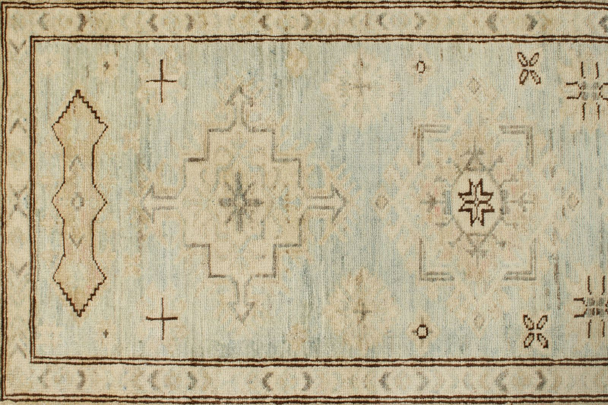 3x19 Light Blue and Ivory Turkish Oushak Runner