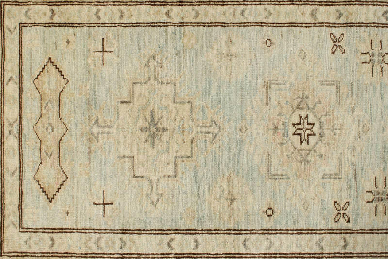 3x19 Light Blue and Ivory Turkish Oushak Runner