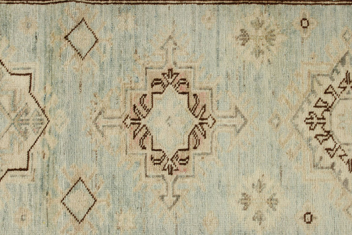3x19 Light Blue and Ivory Turkish Oushak Runner
