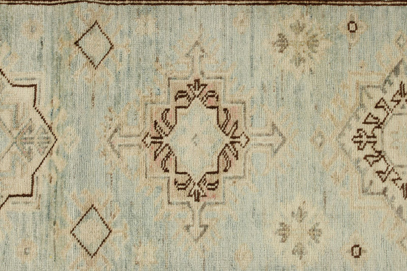 3x19 Light Blue and Ivory Turkish Oushak Runner