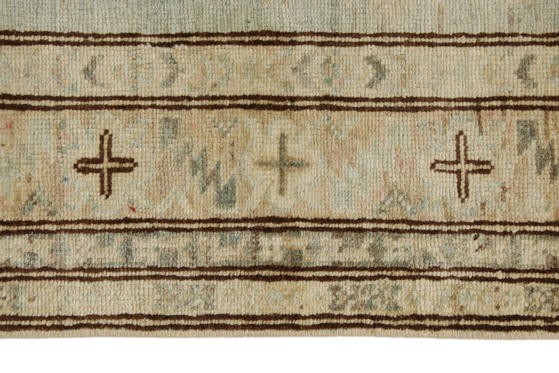 3x19 Light Blue and Ivory Turkish Oushak Runner