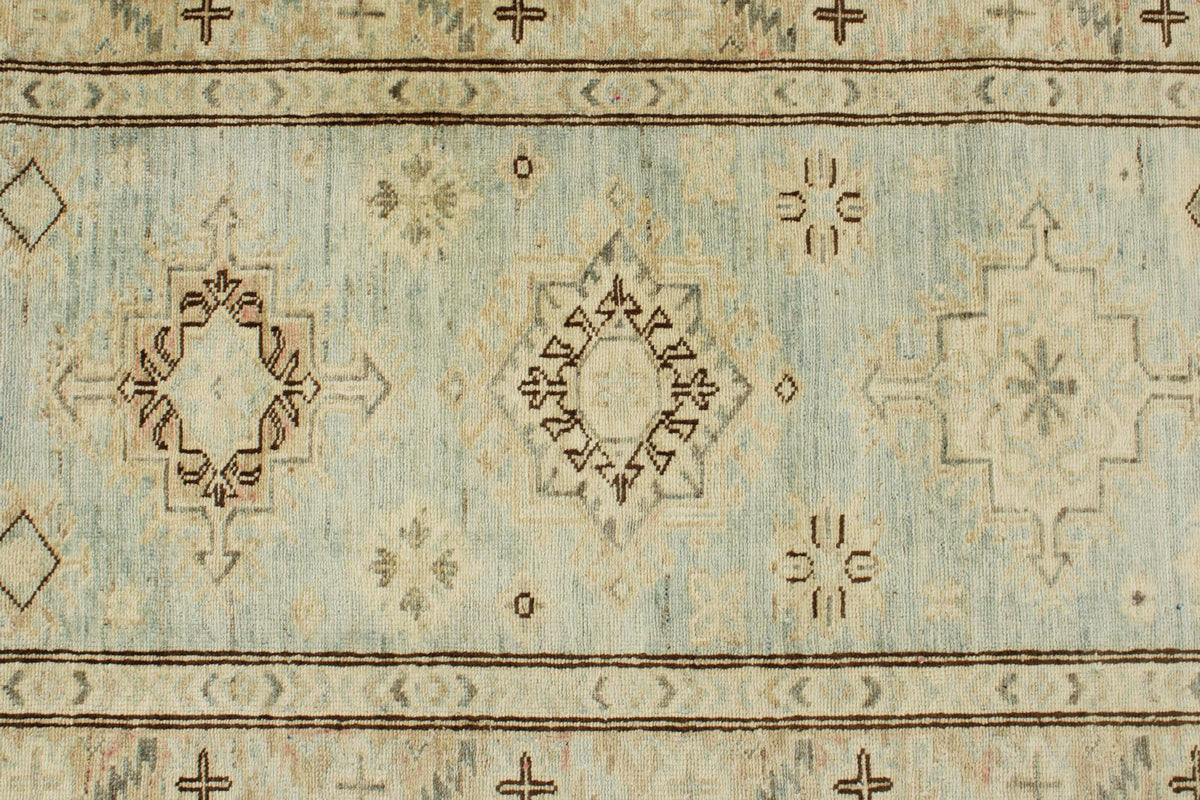 3x19 Light Blue and Ivory Turkish Oushak Runner