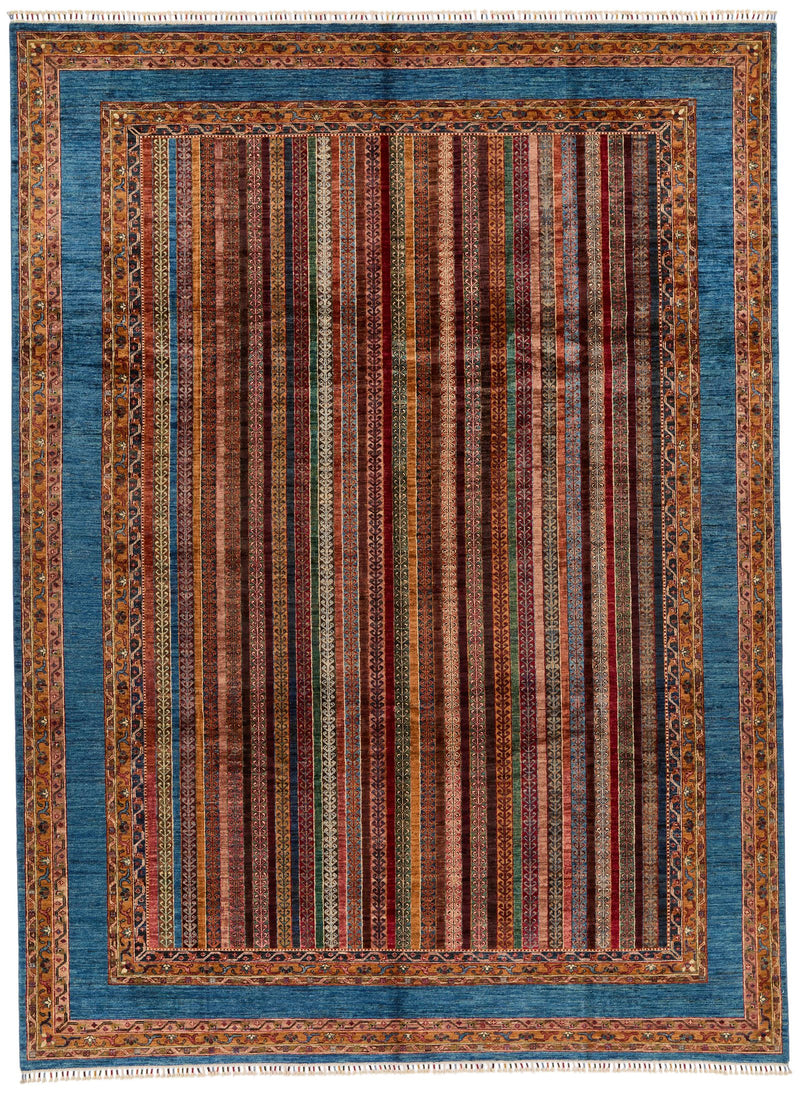 9x12 Multicolor and Blue Kazak Tribal Rug