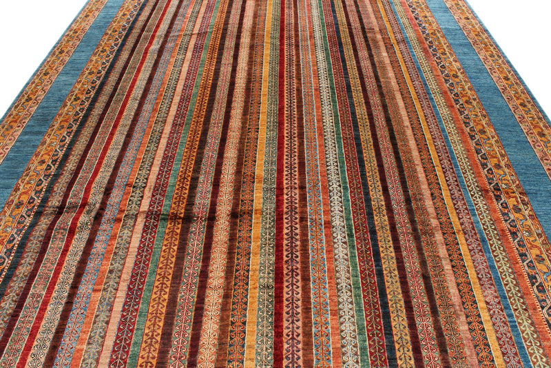 9x12 Multicolor and Blue Kazak Tribal Rug