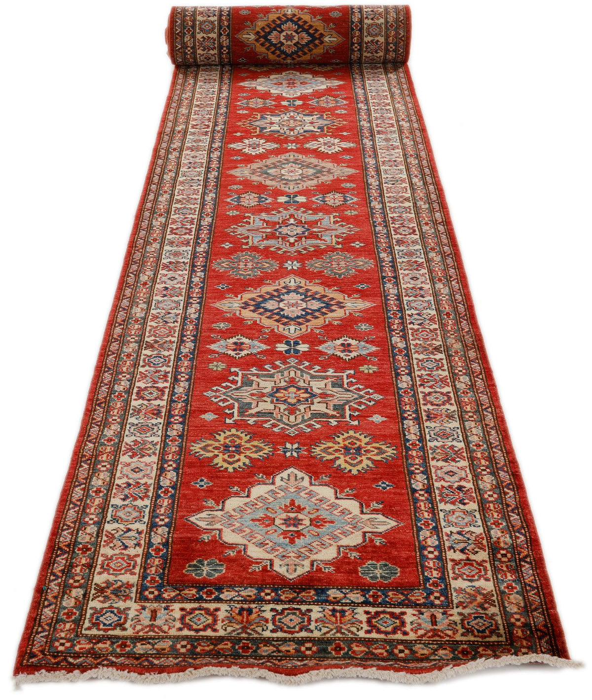 3x32 Red and Ivory Kazak Tribal Runner