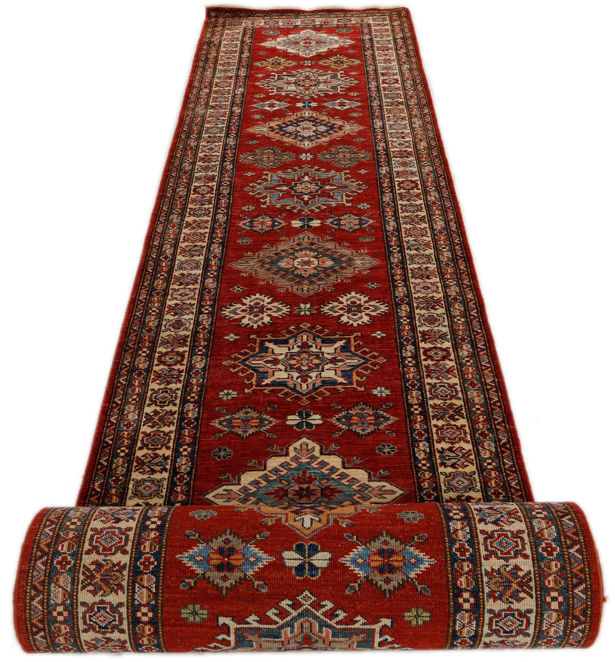 3x32 Red and Ivory Kazak Tribal Runner