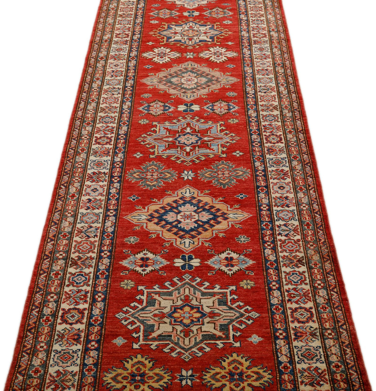 3x32 Red and Ivory Kazak Tribal Runner