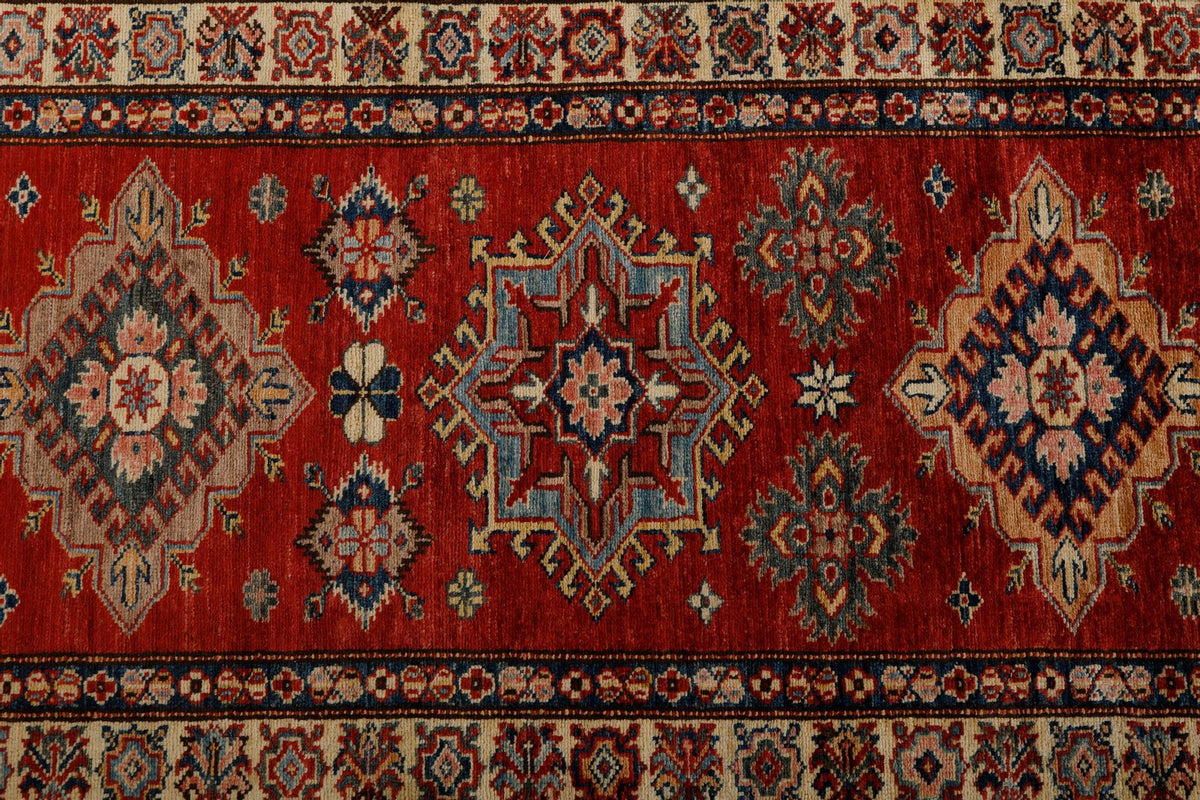 3x32 Red and Ivory Kazak Tribal Runner