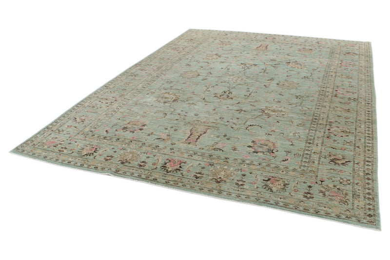 8x11 Light Green and Multicolor Turkish Tribal Rug