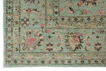 8x11 Light Green and Multicolor Turkish Tribal Rug