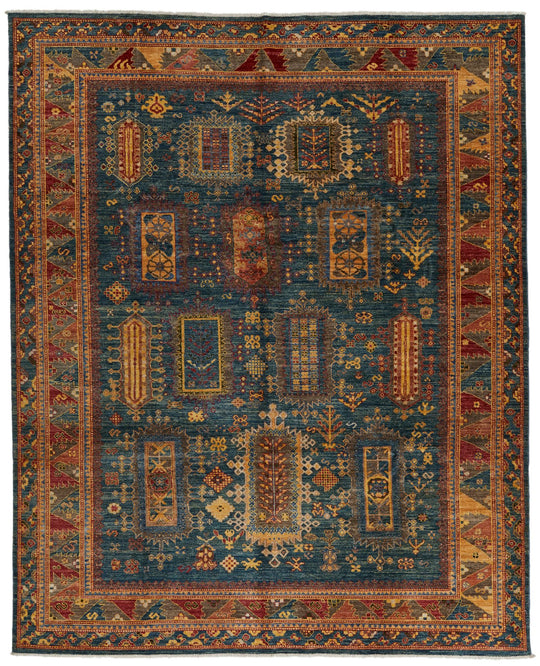 8x10 Light Blue and Multicolor Turkish Tribal Rug