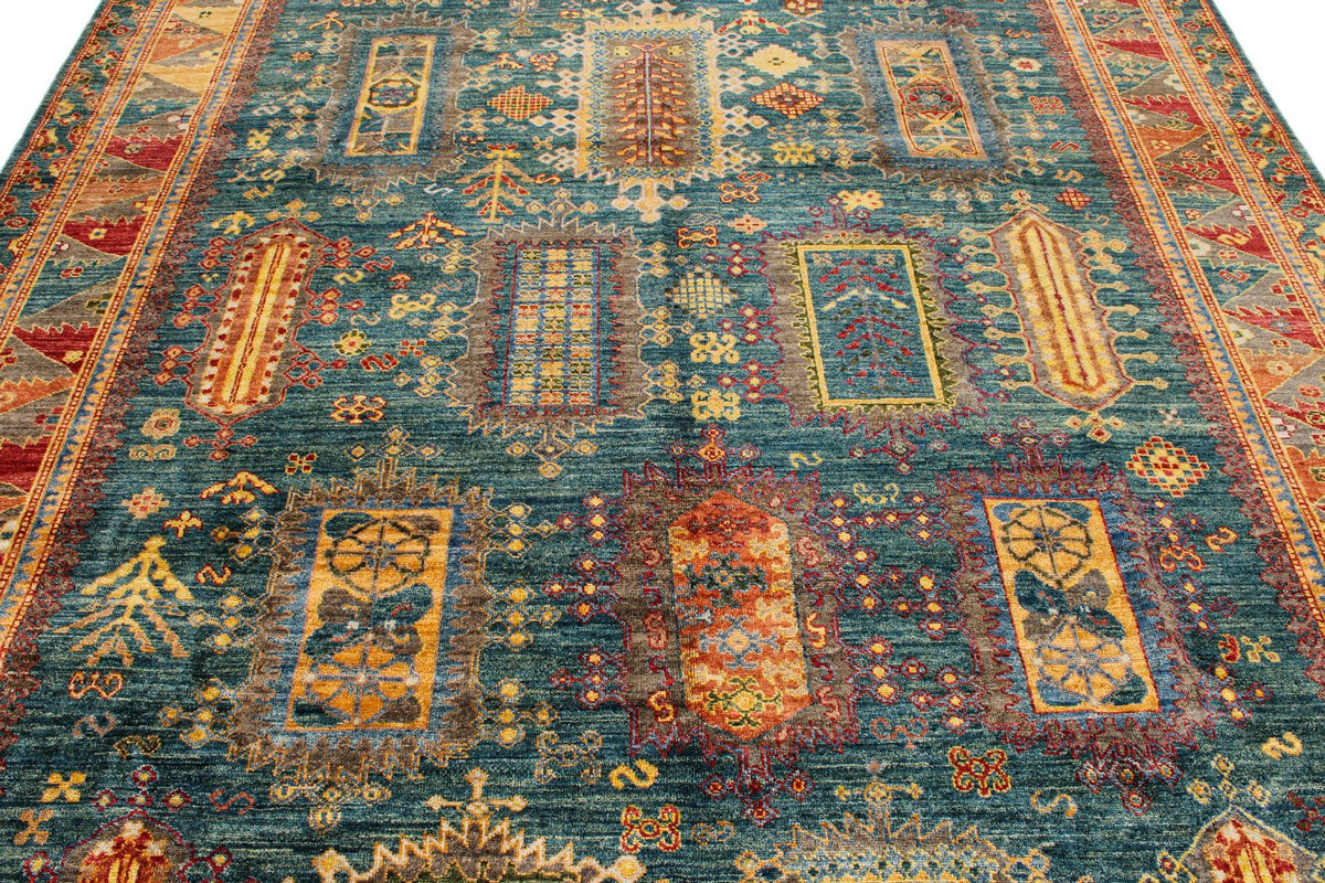 8x10 Light Blue and Multicolor Turkish Tribal Rug