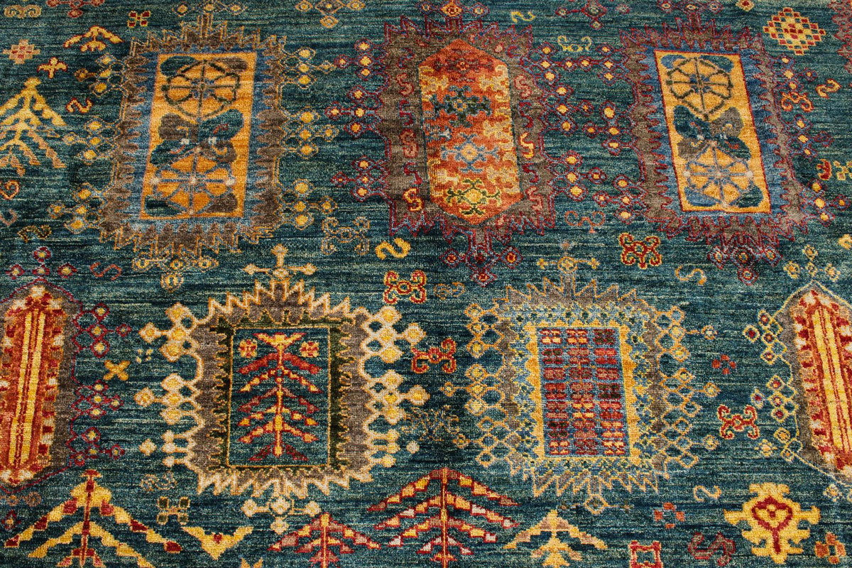 8x10 Light Blue and Multicolor Turkish Tribal Rug