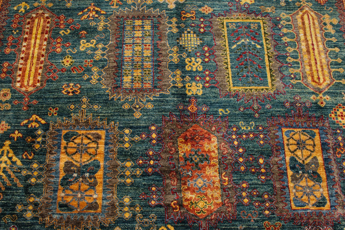 8x10 Light Blue and Multicolor Turkish Tribal Rug