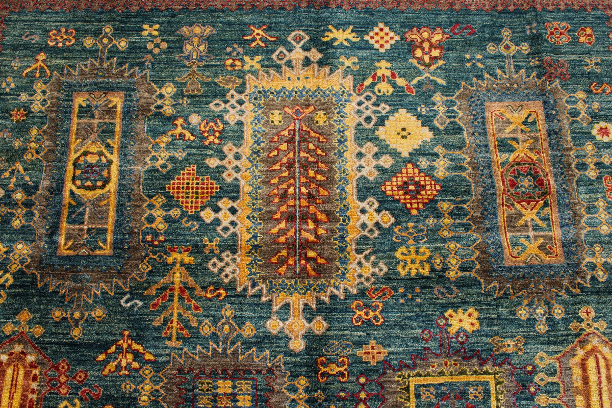 8x10 Light Blue and Multicolor Turkish Tribal Rug