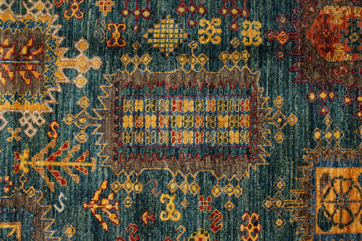 8x10 Light Blue and Multicolor Turkish Tribal Rug