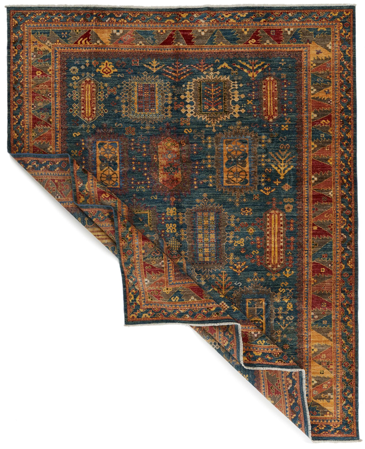8x10 Light Blue and Multicolor Turkish Tribal Rug