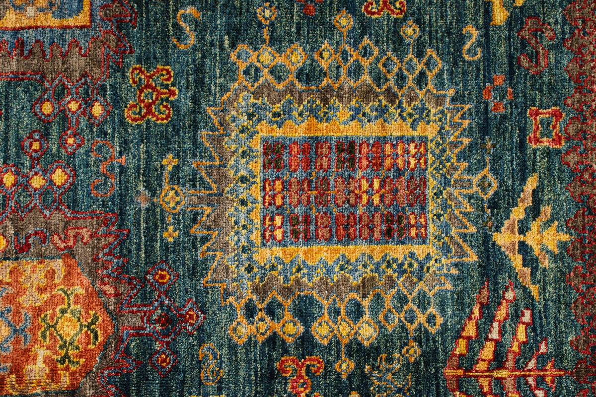 8x10 Light Blue and Multicolor Turkish Tribal Rug