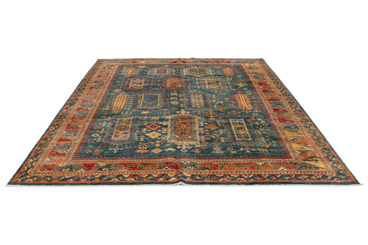 8x10 Light Blue and Multicolor Turkish Tribal Rug