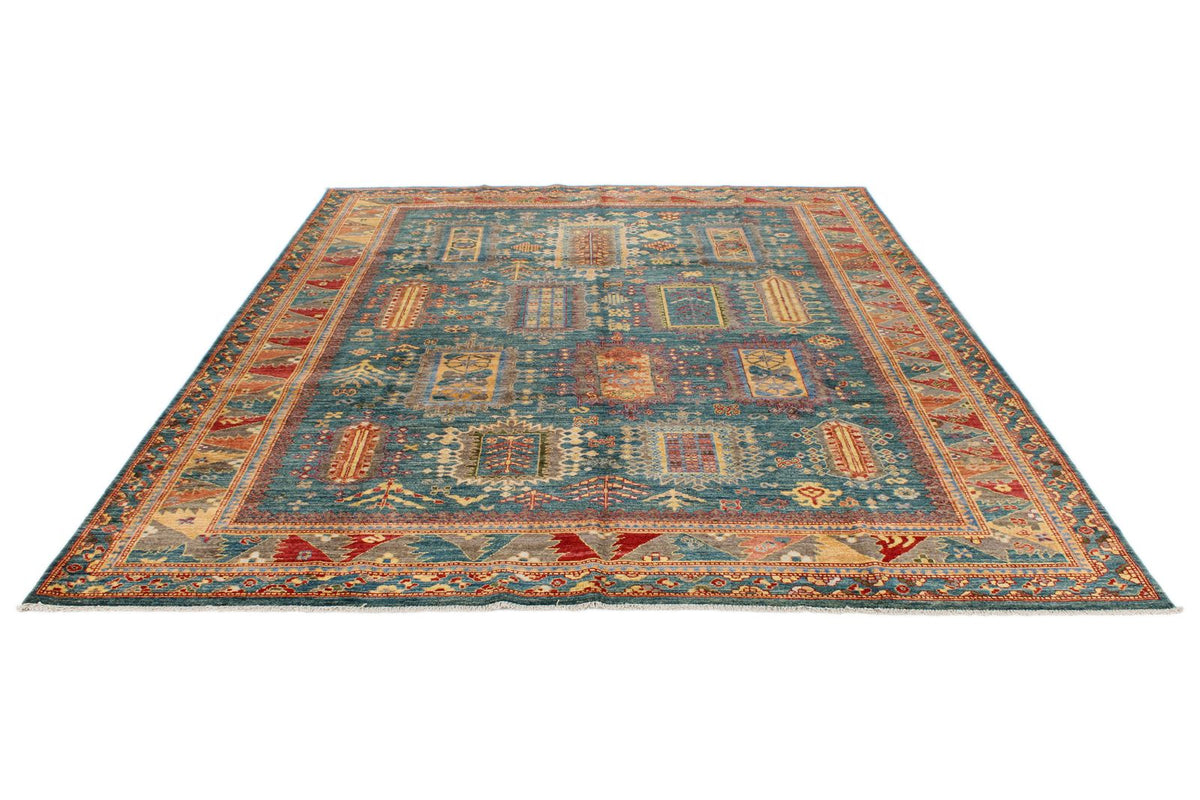 8x10 Light Blue and Multicolor Turkish Tribal Rug