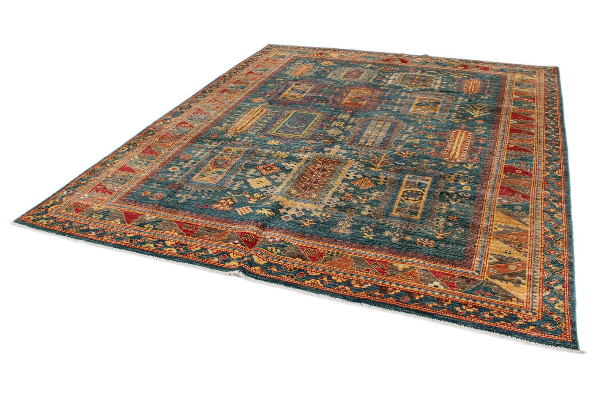 8x10 Light Blue and Multicolor Turkish Tribal Rug