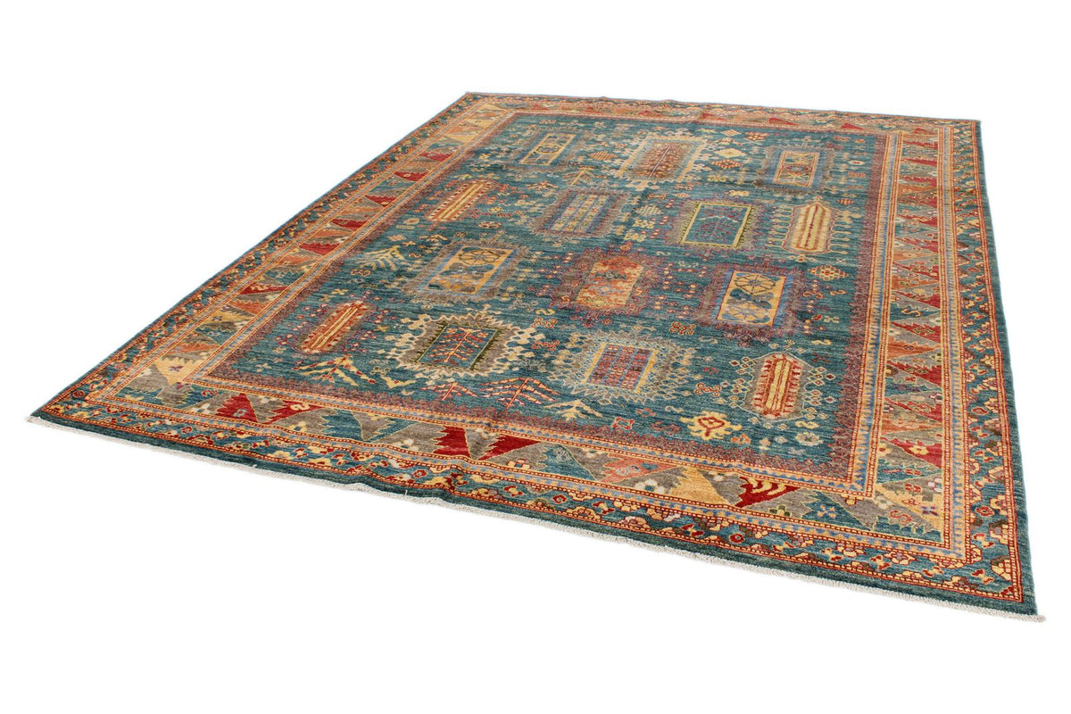 8x10 Light Blue and Multicolor Turkish Tribal Rug
