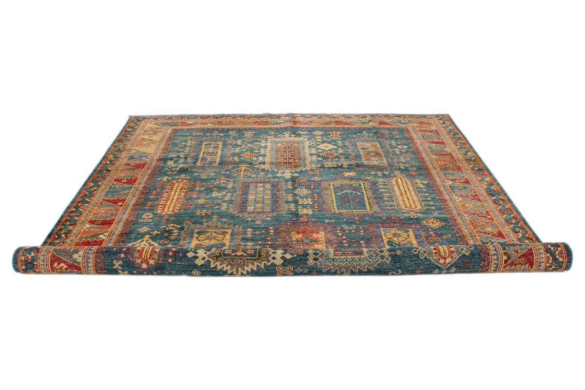 8x10 Light Blue and Multicolor Turkish Tribal Rug