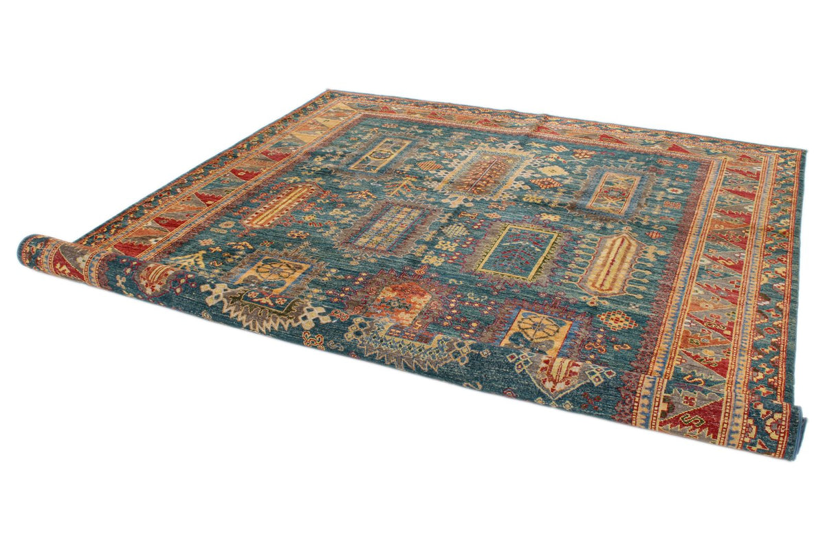 8x10 Light Blue and Multicolor Turkish Tribal Rug