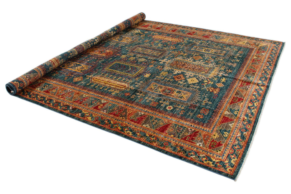 8x10 Light Blue and Multicolor Turkish Tribal Rug