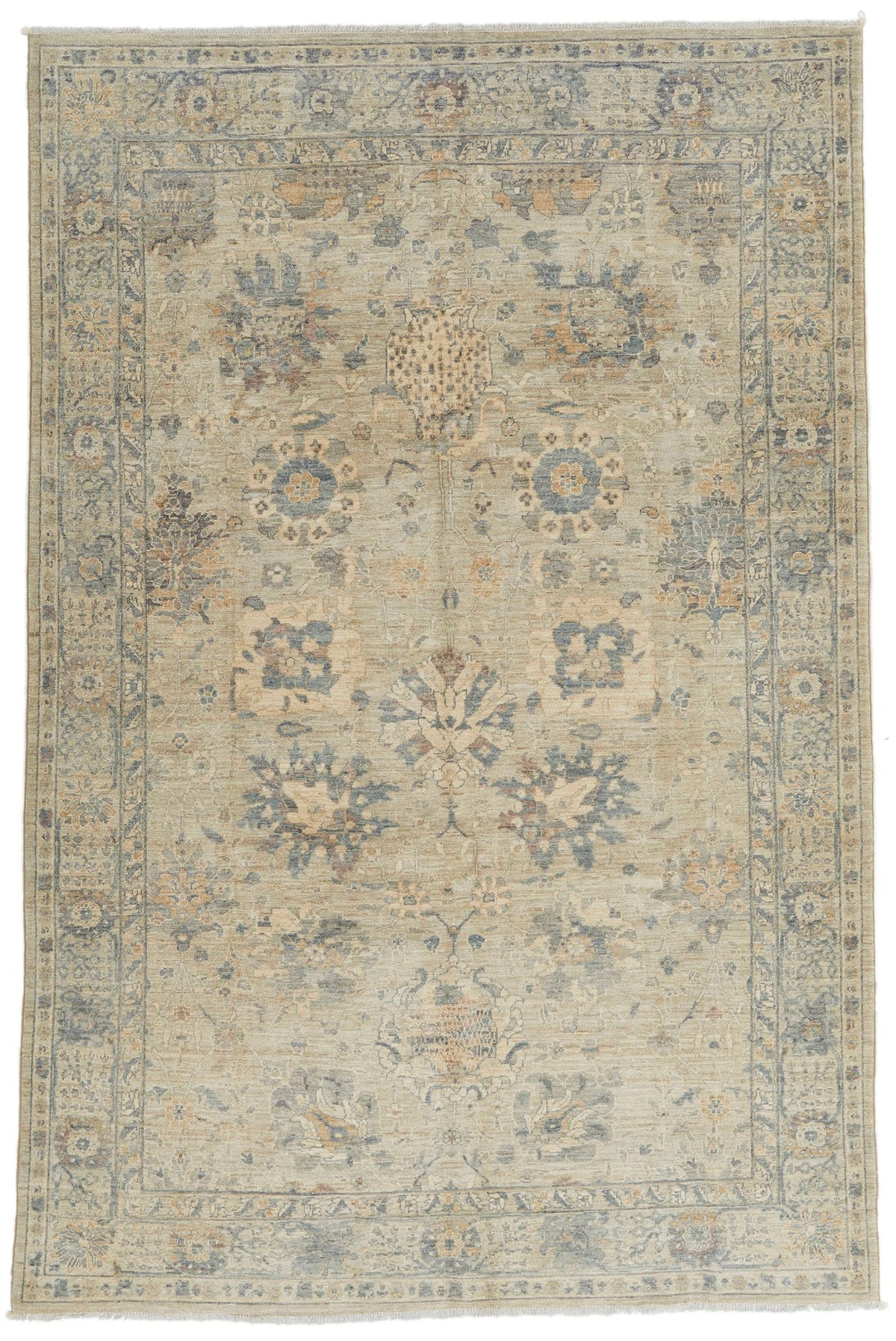 6x9 Beige and Multicolor Turkish Tribal Rug