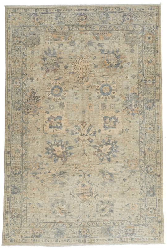 6x9 Beige and Multicolor Turkish Tribal Rug