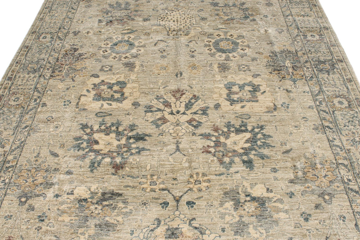 6x9 Beige and Multicolor Turkish Tribal Rug