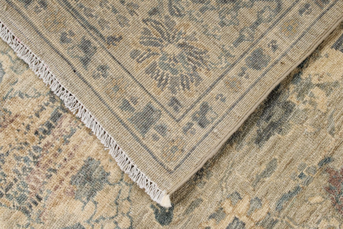 6x9 Beige and Multicolor Turkish Tribal Rug