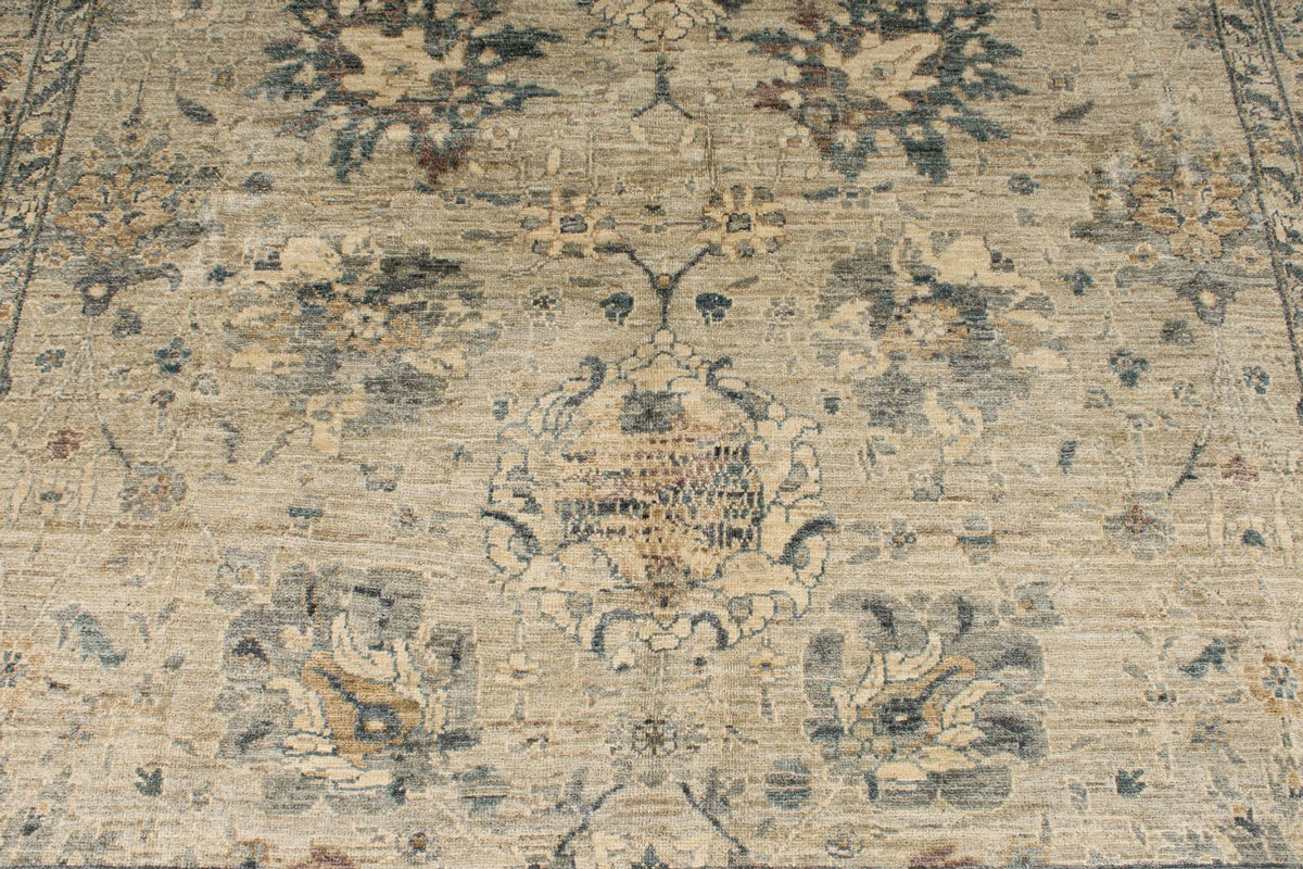 6x9 Beige and Multicolor Turkish Tribal Rug