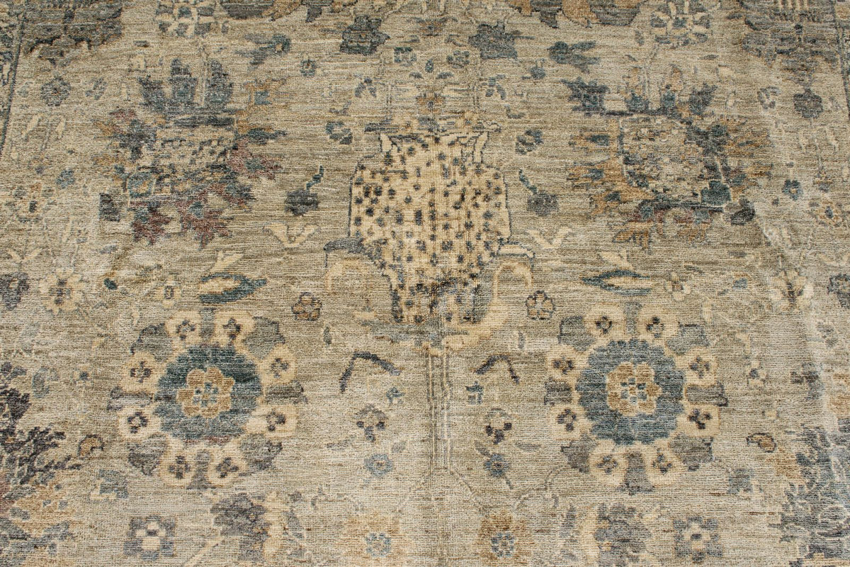 6x9 Beige and Multicolor Turkish Tribal Rug