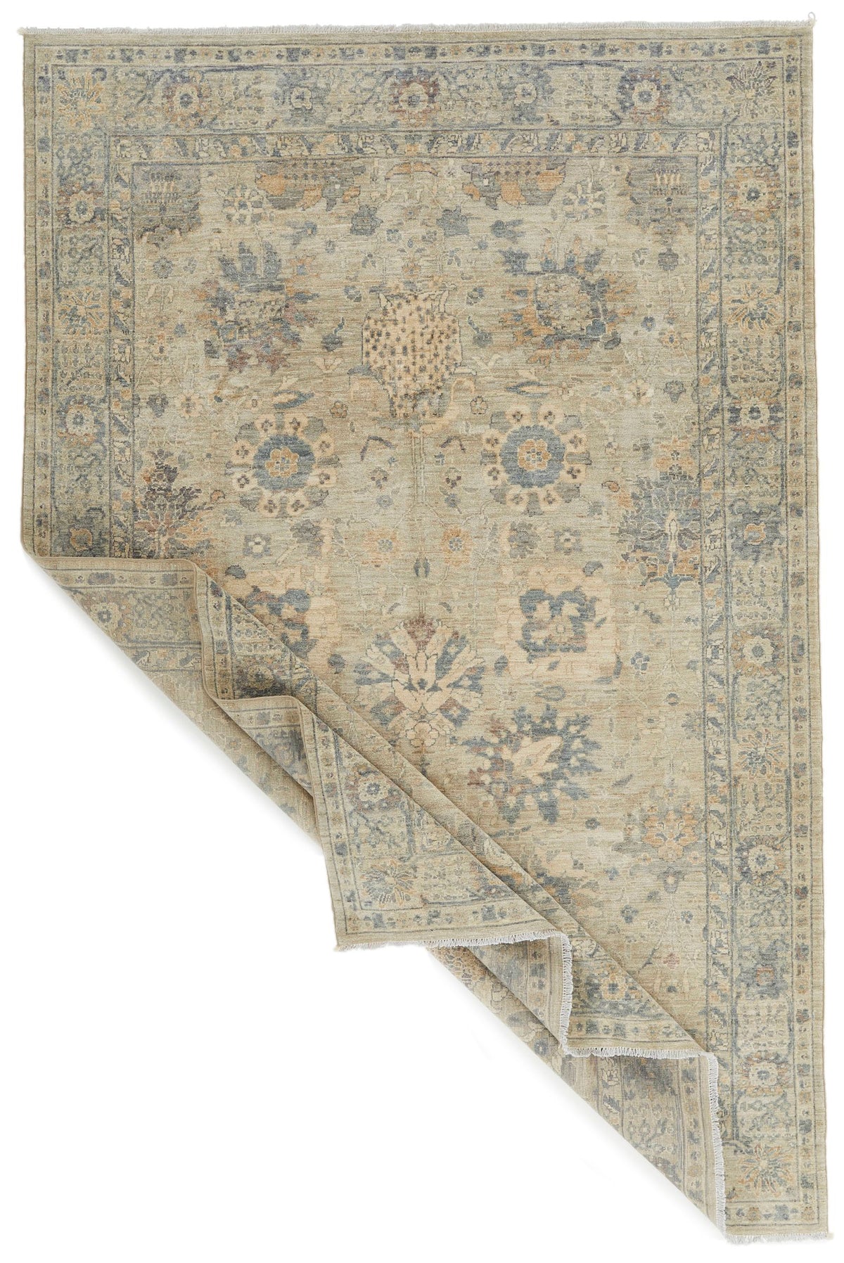 6x9 Beige and Multicolor Turkish Tribal Rug