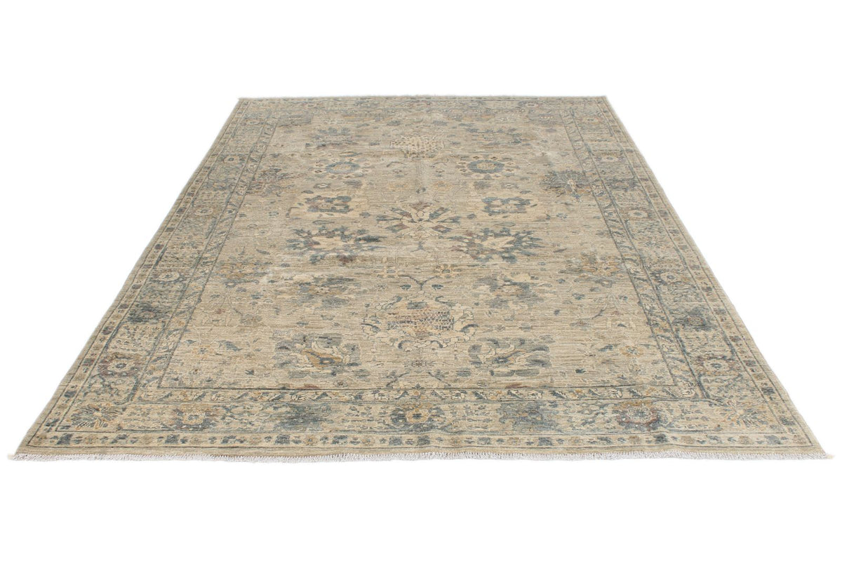 6x9 Beige and Multicolor Turkish Tribal Rug