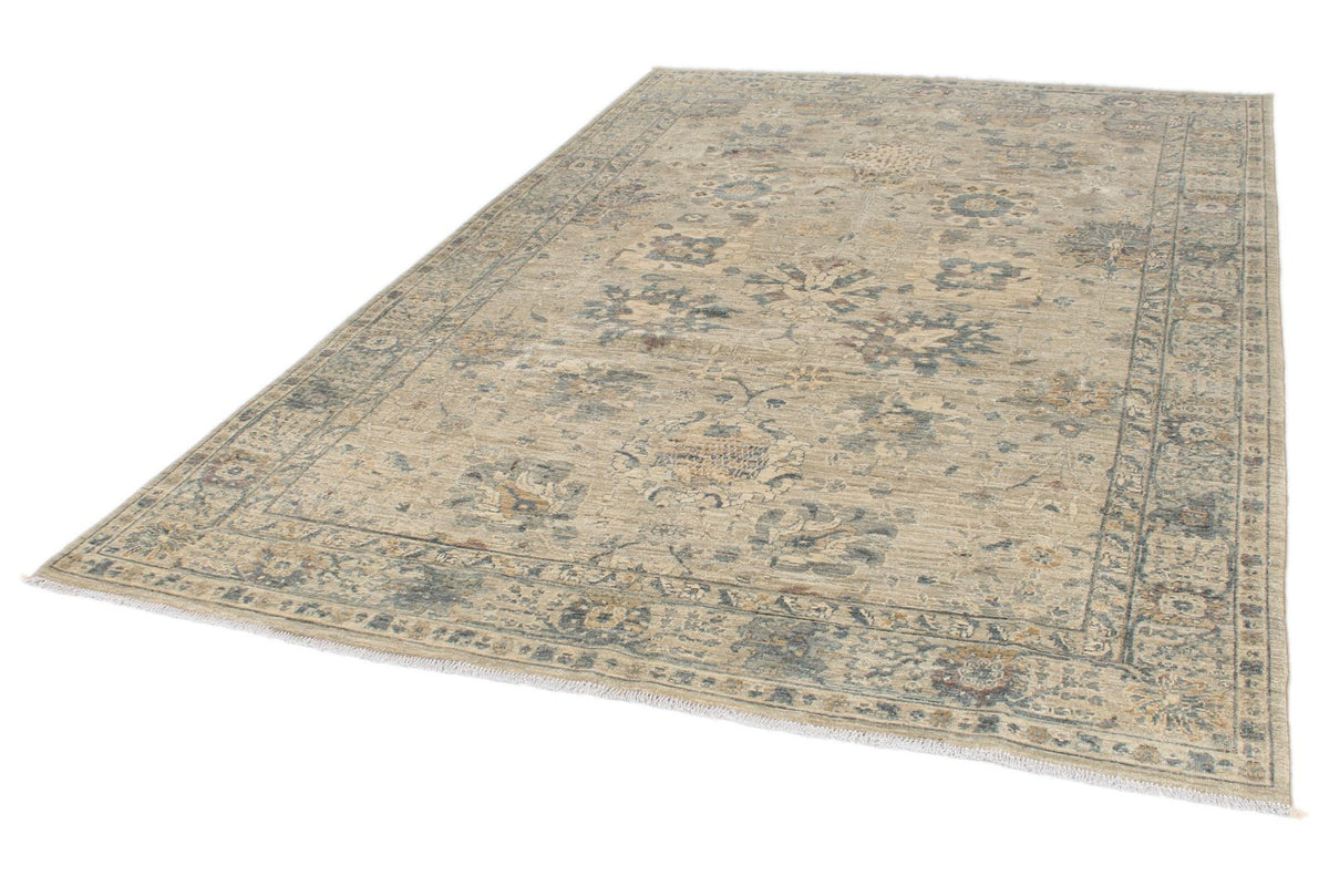 6x9 Beige and Multicolor Turkish Tribal Rug