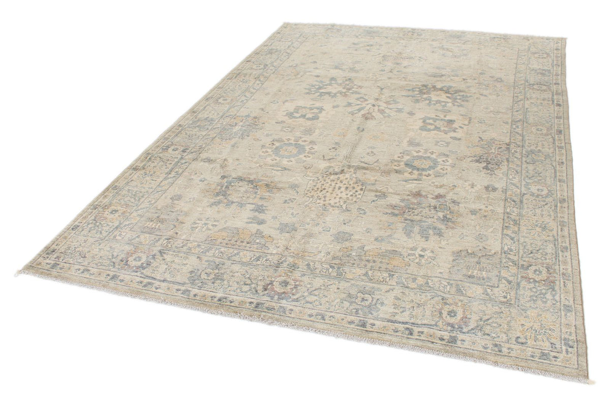 6x9 Beige and Multicolor Turkish Tribal Rug