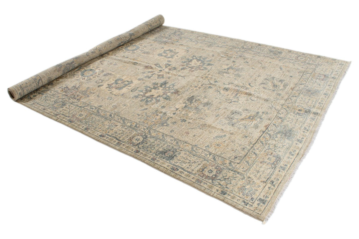 6x9 Beige and Multicolor Turkish Tribal Rug